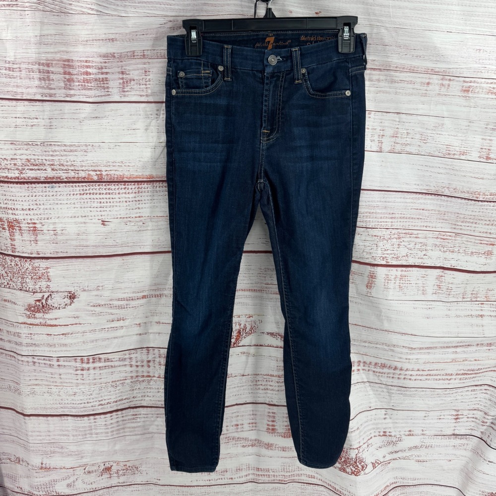 7 For All Mankind Jeans Womens Size 26 Mid Rise Ankle Skinny Dark Indigo Blue